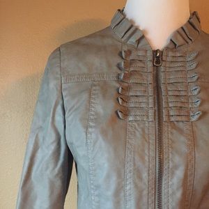 TCEC Crop Faux Leather Military Gray Jacket Zip